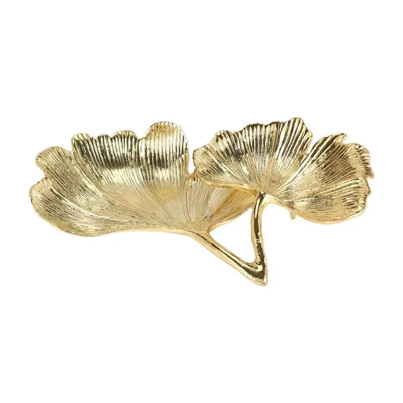 Vassoio Decorativo HHTL con Foglie d'Oro di Ginkgo Biloba, Portaoggetti Dorato per Gioielli, Piatto Decorativo da Scrivania per Anelli e Collane