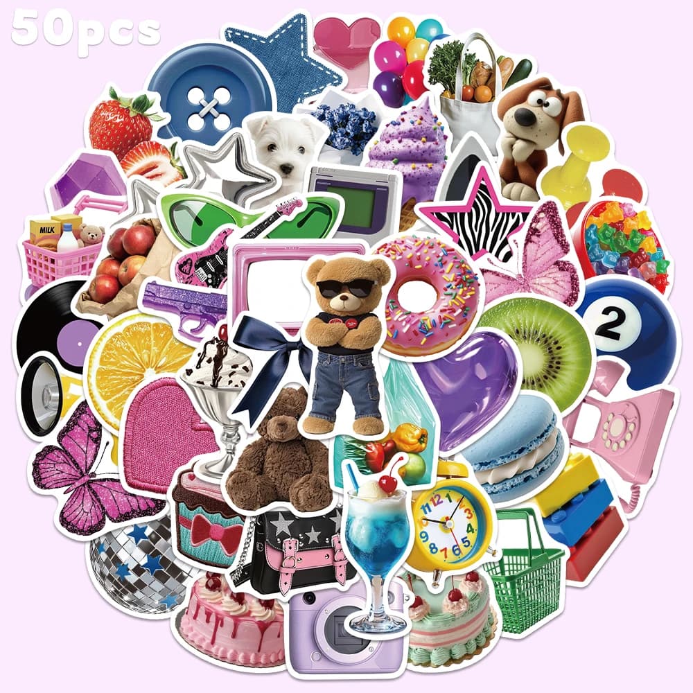 50pcs Cartoon Y2K Sticker Fashion Cool Decal For Phone Laptop Sketchbook Guitar Skateboard DIY Decoration Sticker Student Reward