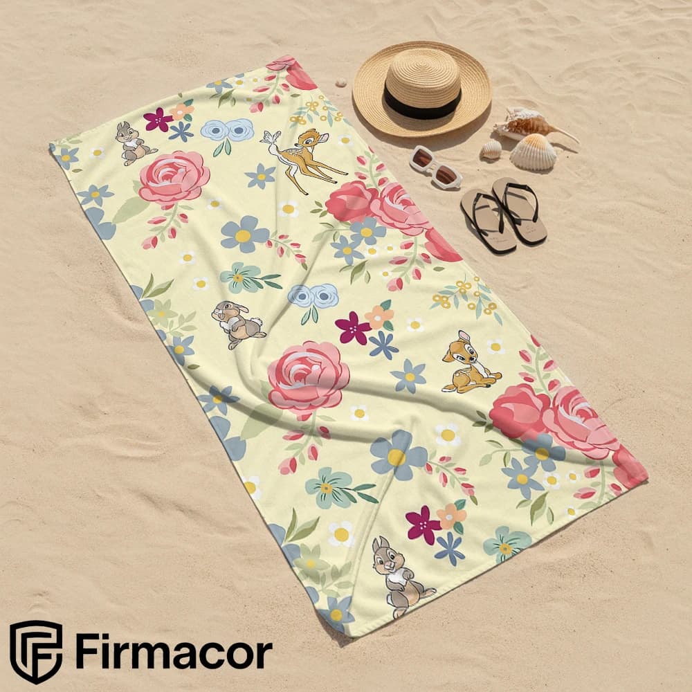 Bambi Floral Cartoon Microfiber Beach Towel Quick Dry Sand Free Oversized Soft Absorbent Bath Towel for Swimming Pool Travel Gym