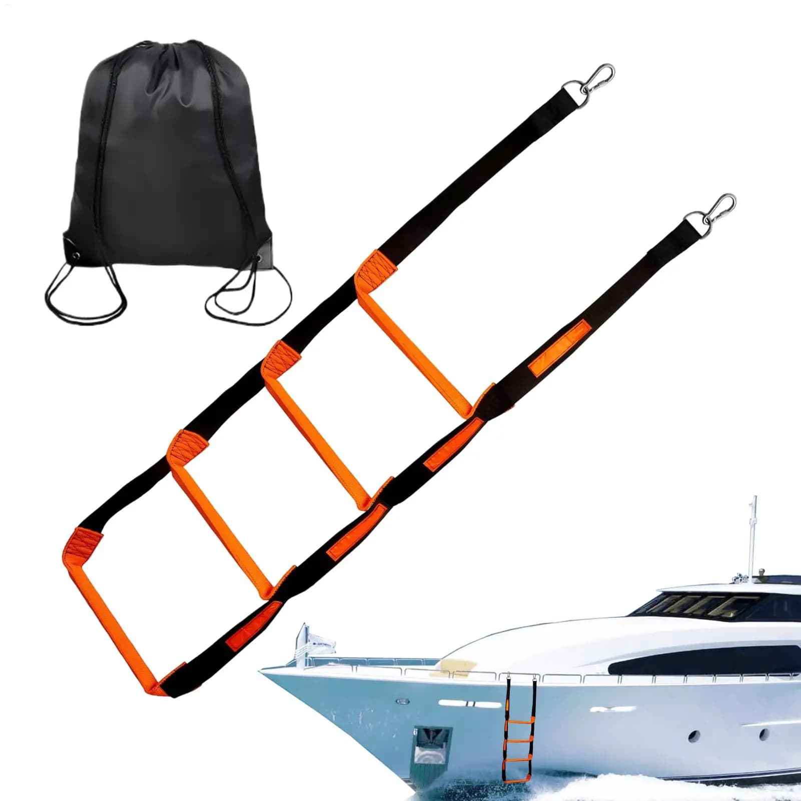 4-Steps Marine Rope Ladder Dock Climbing Stair Marine Boarding Climbing Pontoon Folding Boat Rope Ladder 600 Lbs Weight Capacity