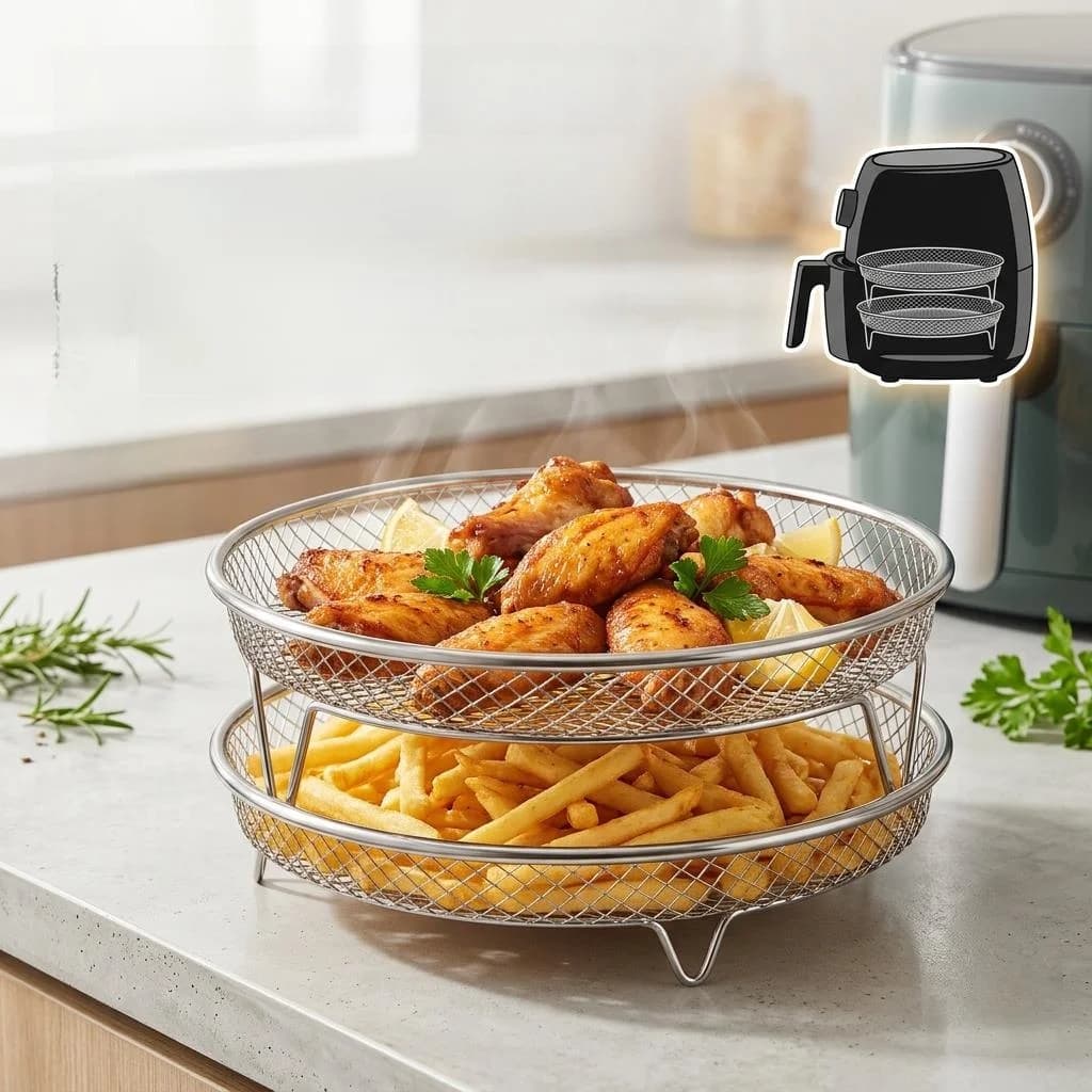 Stainless Steel Air Fryer Rack Multi-layer Oil Separation Grid Stand Barbecue Grill Basket Kitchen Cooking Tool
