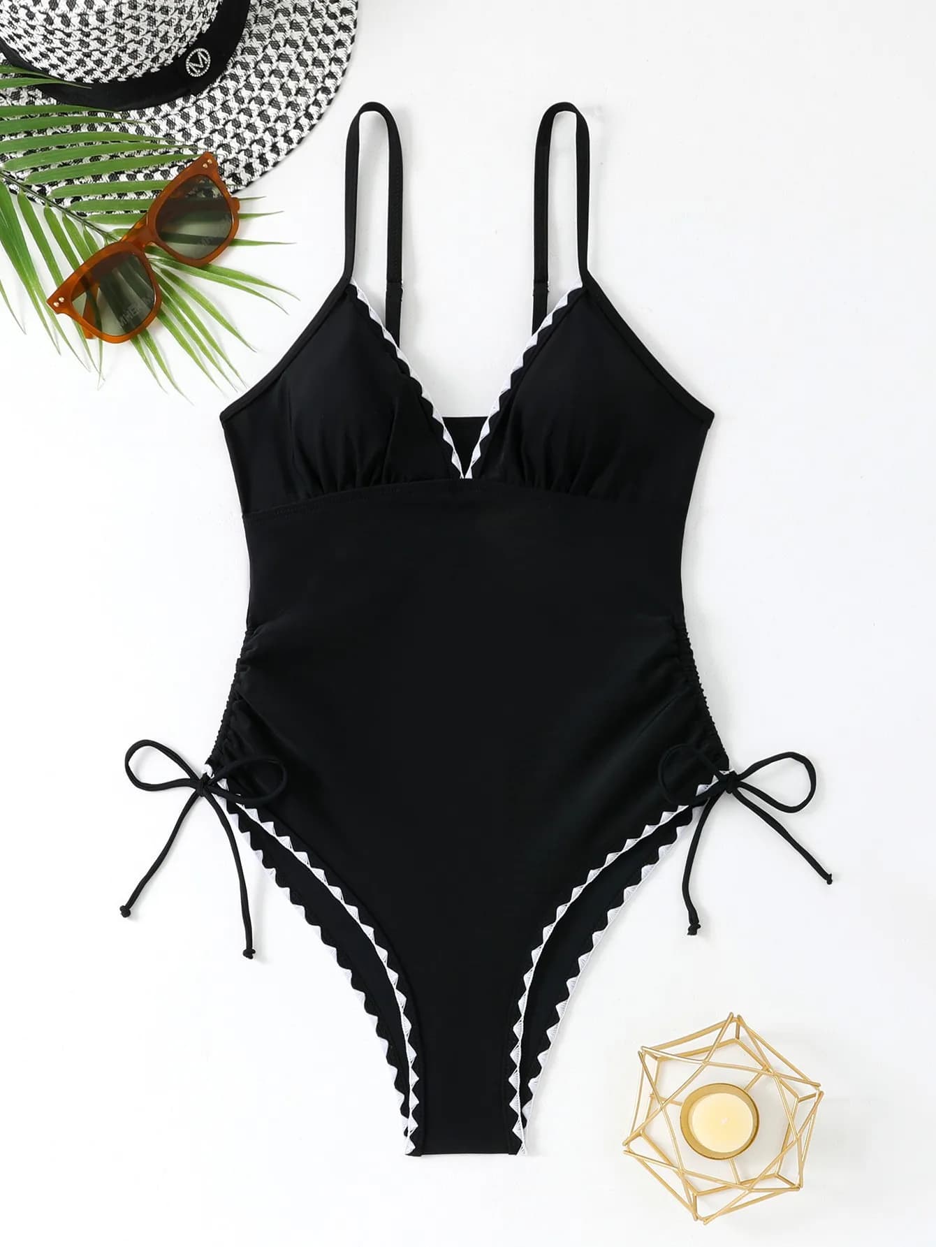 Costume da bagno intero nero Donna Costume da bagno senza schienale Costumi da bagno con coulisse Abbigliamento da spiaggia 2025 Costumi da bagno Donna Vacanza Piscina Estate