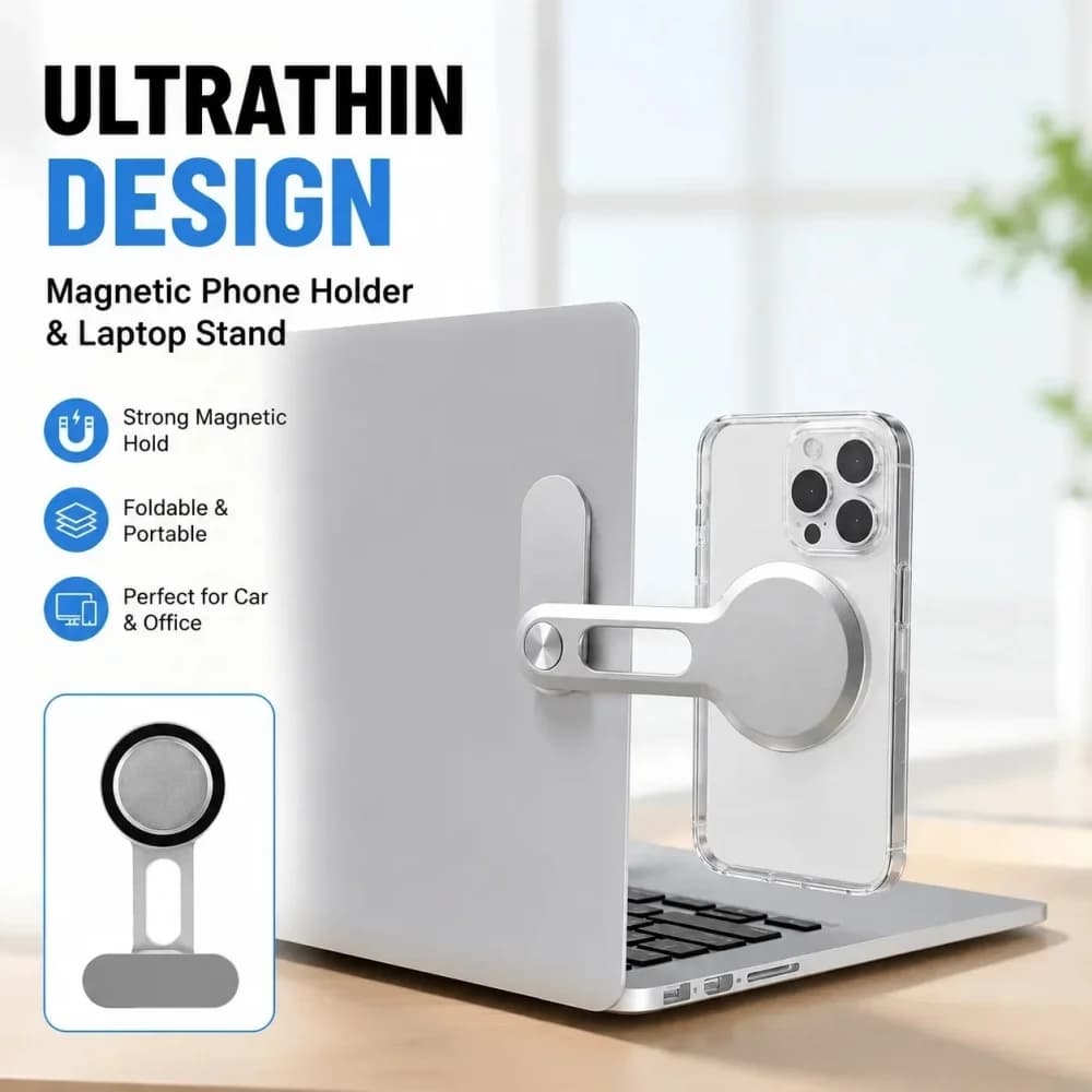 Magnetic Laptop Phone Holder Computer Monitor Side Cell Phone Foldable Display Expansion Phone Stand for Xiaomi iPhone Samsung