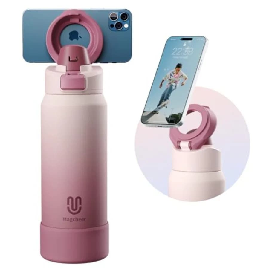 Bottiglia d'Acqua Magnetica Isolata - Bottiglia in Acciaio Inossidabile Riutilizzabile con Supporto per Telefono Compatibile MagSafe - Perfetta per Palestra e Sport