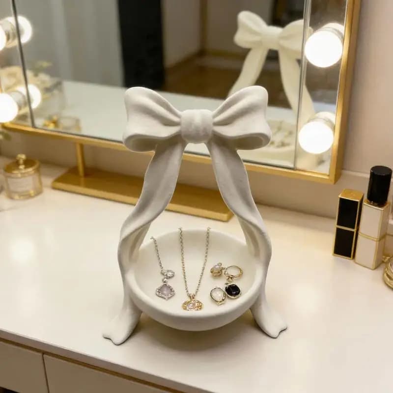 Vassoio portaoggetti a forma di fiocco, porta anelli e orecchini 3D, organizer per gioielli, decorazione per camera da letto, soggiorno, scrivania