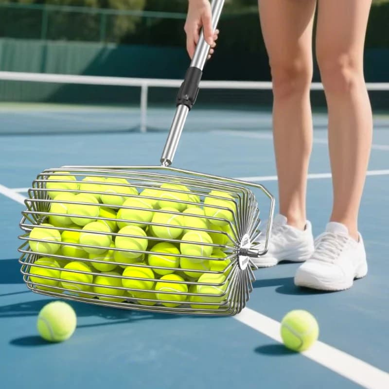 Raccoglitore di Palline da Tennis Portatile con Ruote, Manico Leggero Regolabile, Multiuso per Golf e Altri Sport