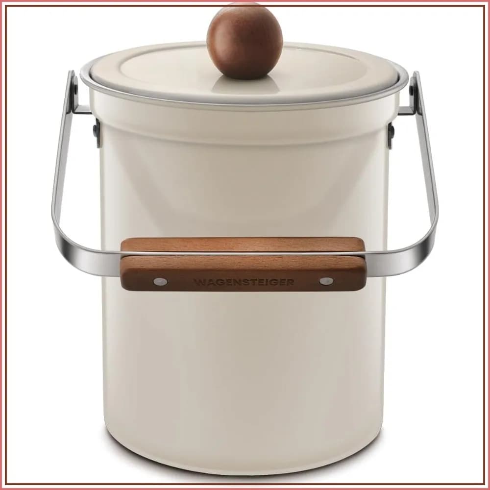 Kitchen Countertop Compost Bin 3L, Airtight Lid Stainless Steel Odor-Free Food Waste Bin with Wooden Handle Stylish Design Bathroom Trash Can