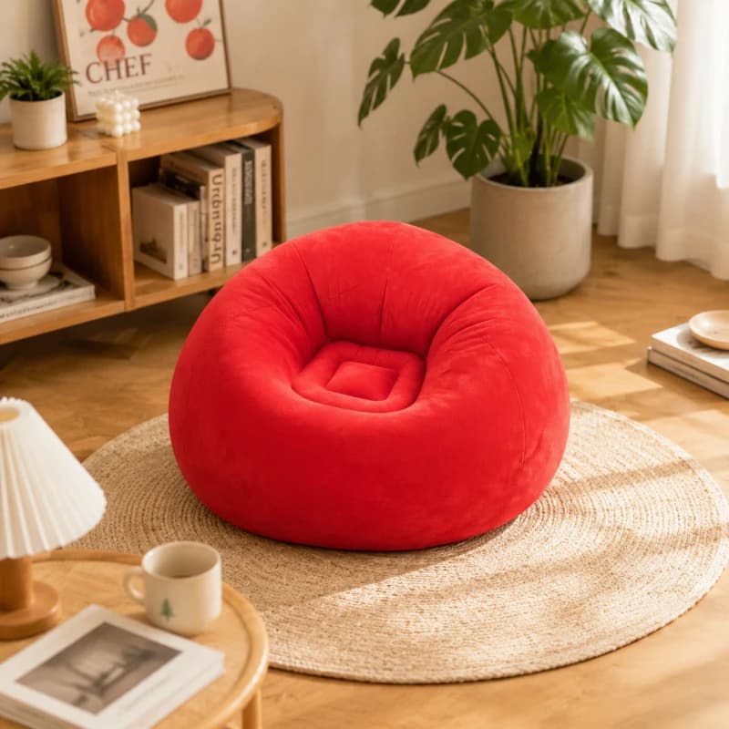 Divano Gonfiabile Rosso, Grande Pouf in PVC, Relax Domestico, Comoda Seduta per Soggiorno