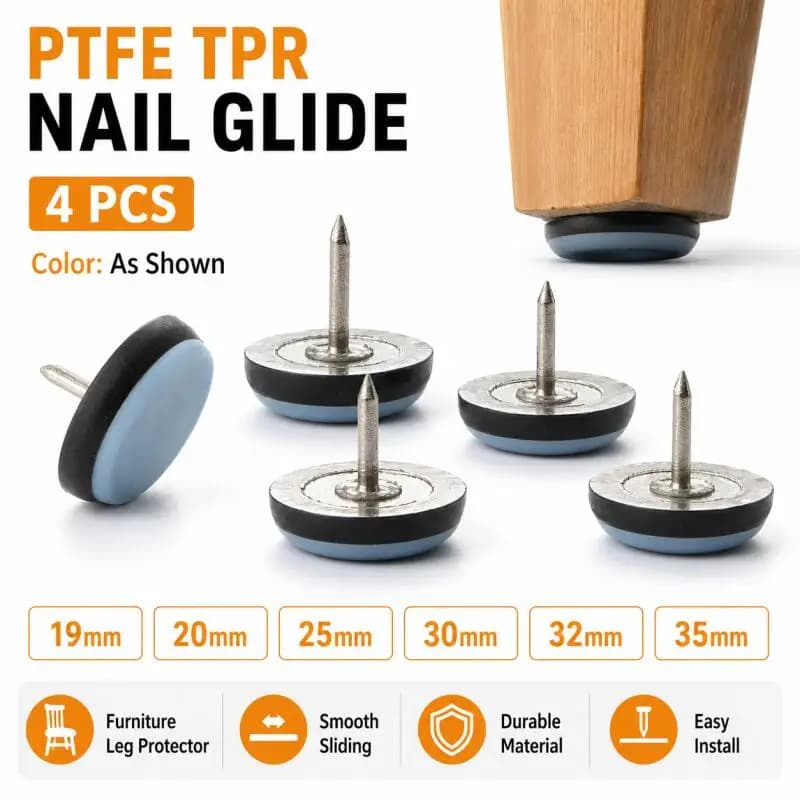 19/22/30/35mm Furniture Leg Sliders Pads With Nail Feet Furniture Moving Gliders Mover Floor Protector for Tables Sofas Recliner