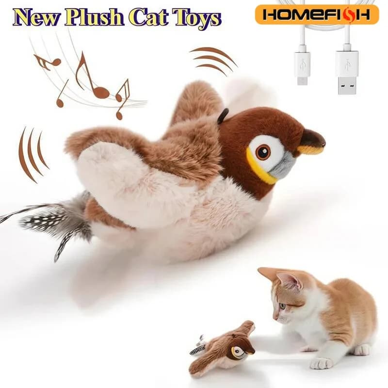 Pet Toy in Plush Resistant to Morsis and Falls, Simulated Vibrant Bird for Cat Entertainment