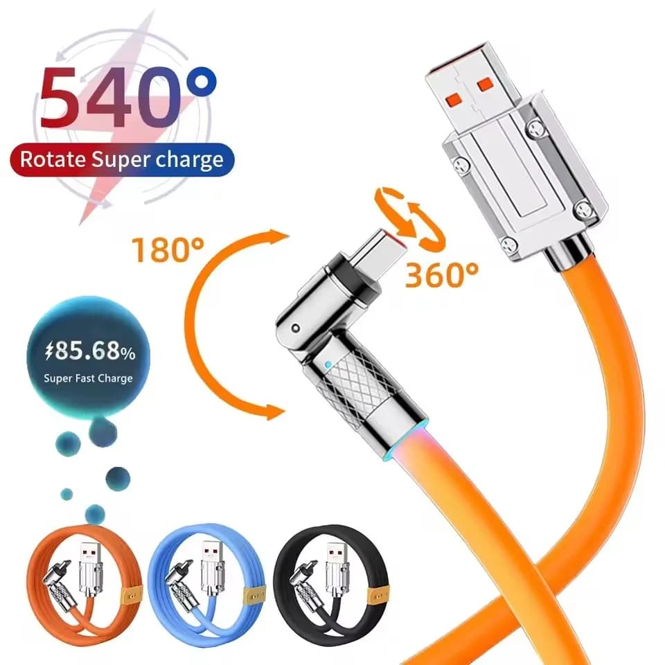 Cavo di ricarica rapido di tipo C con rotazione a 540 gradi 6A 120W Caricatore rapido USB per Huawei P40 Nova 11 Honor Xiaomi 13 Redmi POCO F4 F5