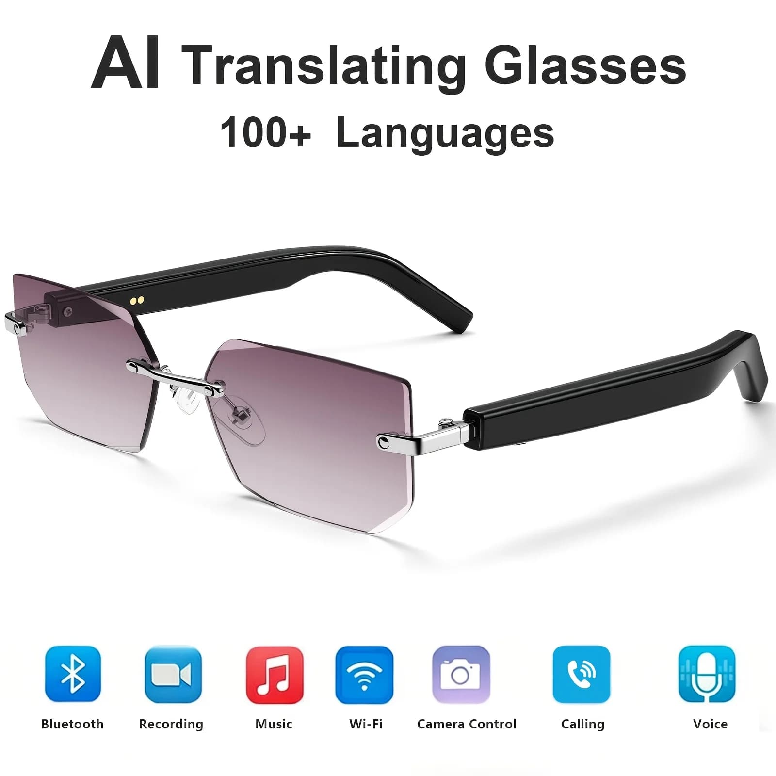 Stylish Bluetooth sunglasses, couples' sunglasses, photochromic lenses, open-ear design, built-in speakers, clear sound quality, wireless calls, smart touch controls, answer/end calls, listen to music, one-touch photo capture