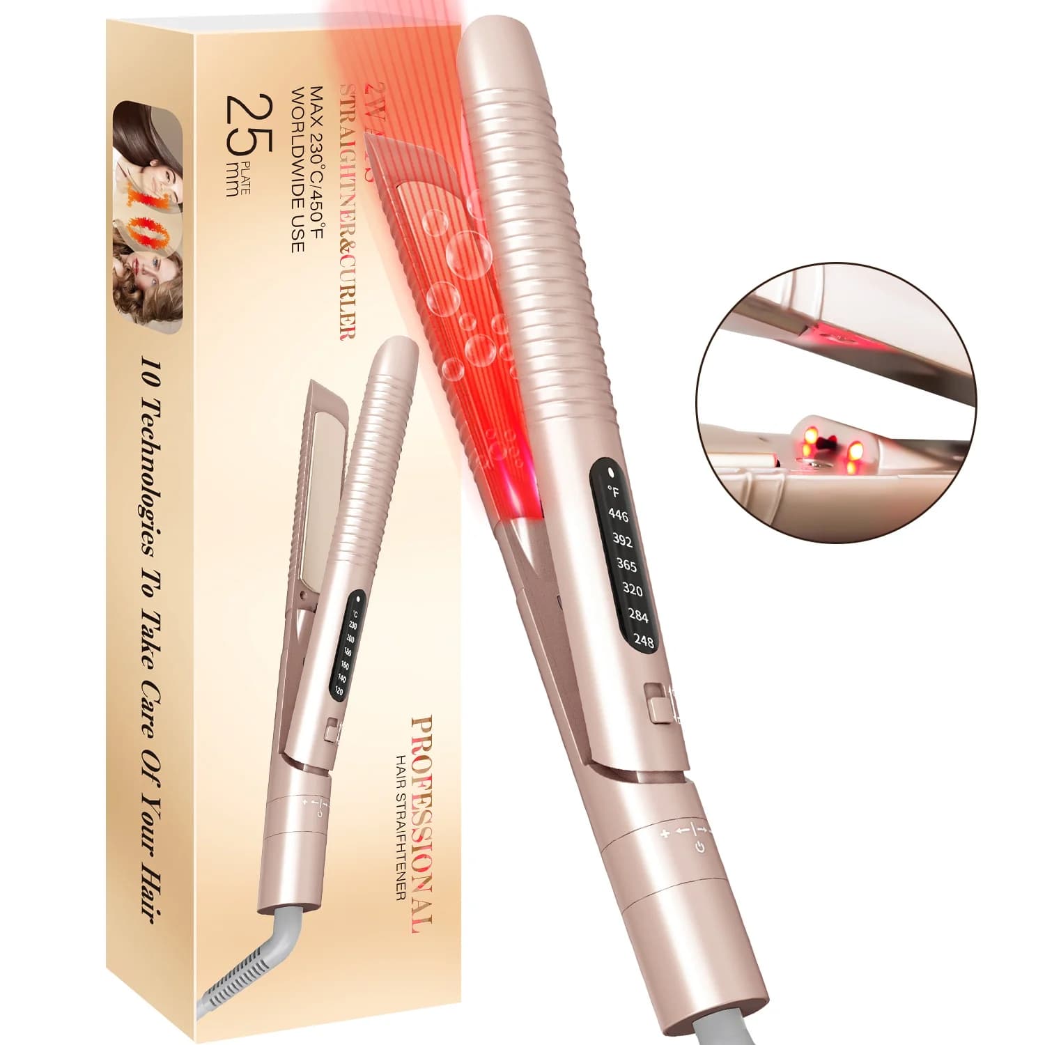 Ceramic negative ion hair plate with multifunction LCD screen 2 in 1 high temperature USB for home use