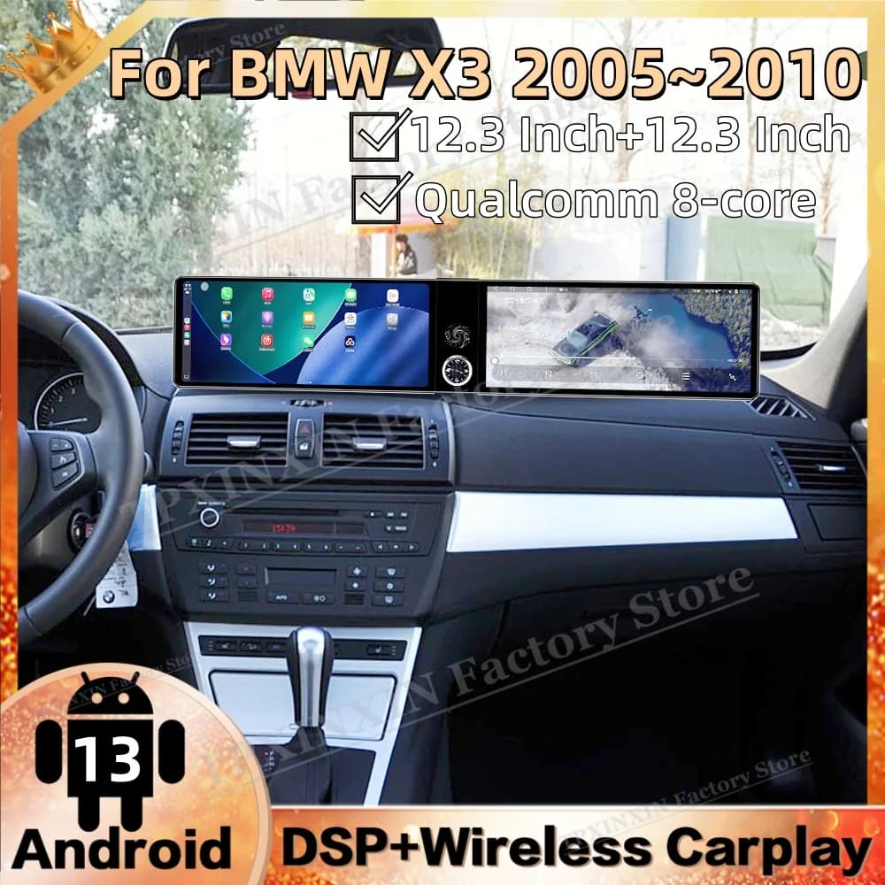 8-core For BMW X3 2005~2010 Android 13 Automotive Multimedia GPS Navigation Car Radio Wireless Carplay Mirror Link IPS Head Unit