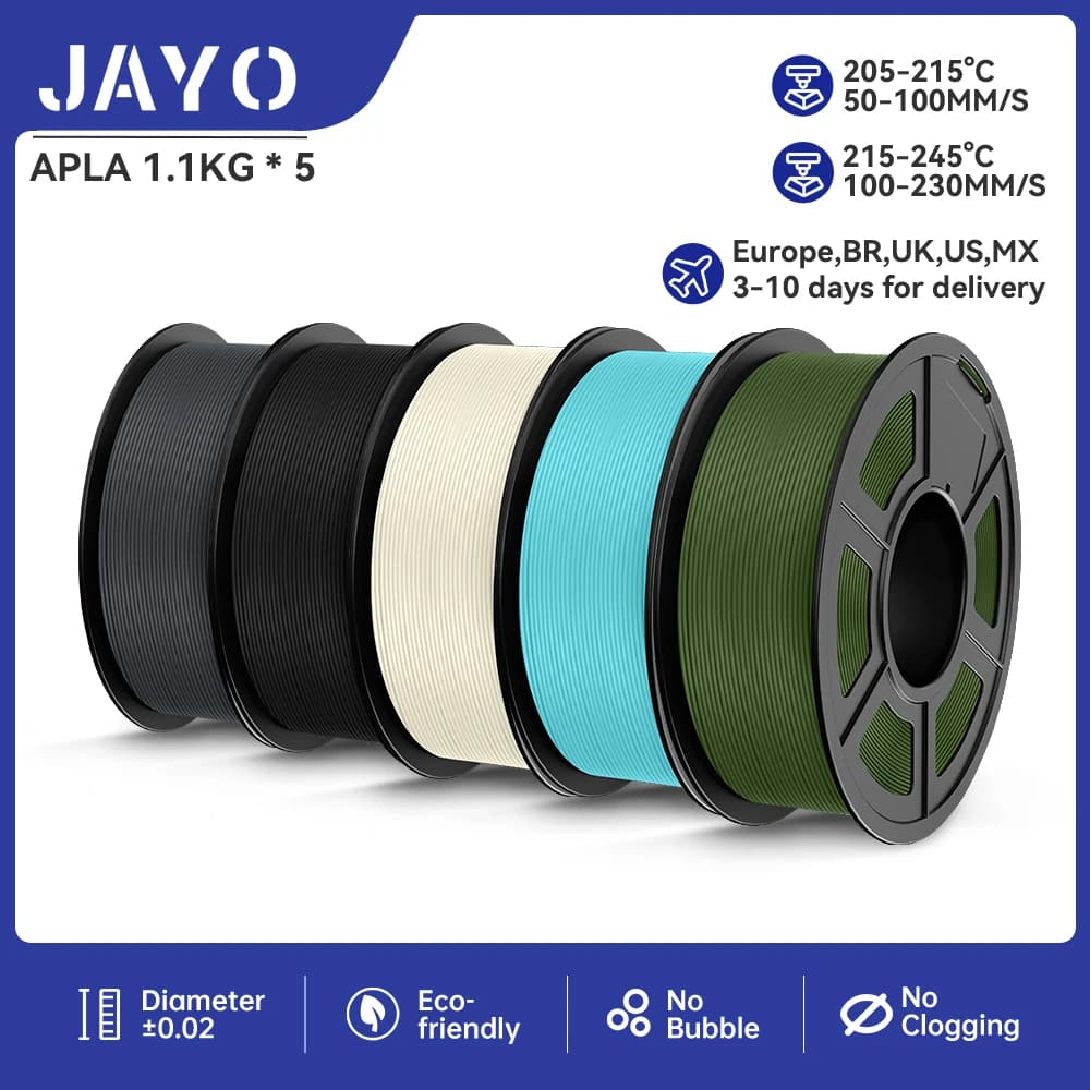 JAYO 3D Filament 1.75mm APLA/ABS/TPU/PLA LEGNO/HS-PLA 5 Rolls 2.5KG/5.5KG 100% No Bubble FDM 3D Printer Materials DIY Gift Fast