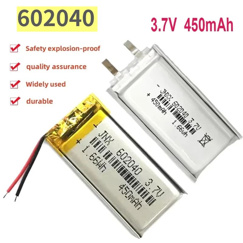 New 602040 Rechargeable 3.7 V 450 mAh Polymer Lithium Ion Battery for PC LED Backup Power Supply 552040 601949 GPS Electric Brush DVR