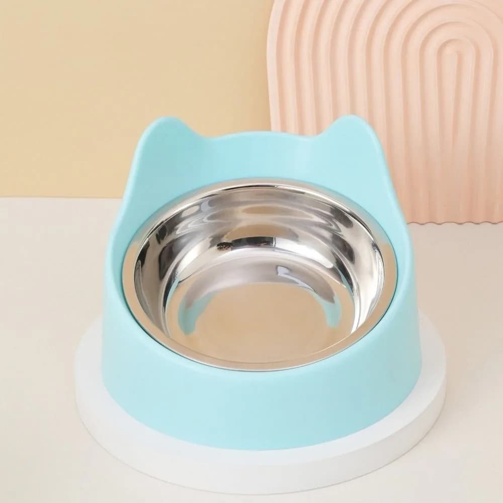 New 15° Inclined Stainless Cat Bowls Neck Protection Non-slip Base Pet Bowl Cute Ear Food Feeding Bowls Puppies