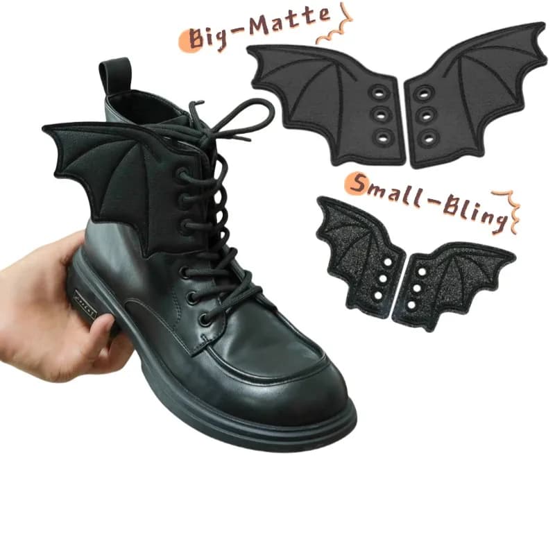1 Pair Bling Bat Shoe Wings Embroidery DIY Charm Decorations For Sneaker Clothing Shoelaces Punk Halloween Gift Accessory