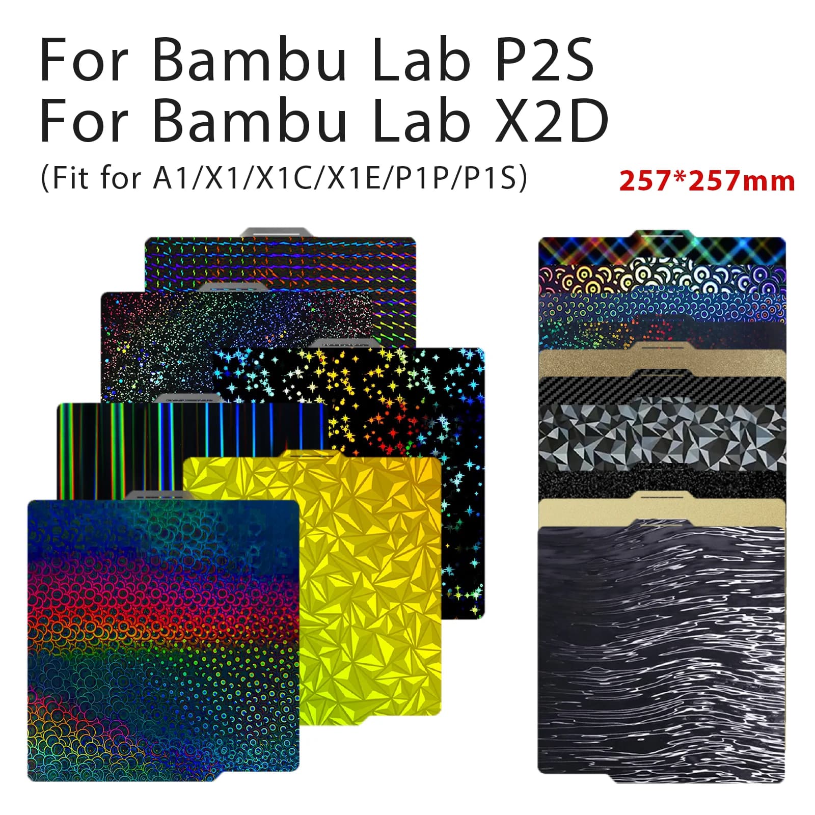 Piastra a doppia faccia 257x257mm per Bambu Lab X2D/P2S/X1C/P1P, Foglio di stampa riscaldato in acciaio armonico PEI, Accessori per piattaforma riscaldata stampante 3D