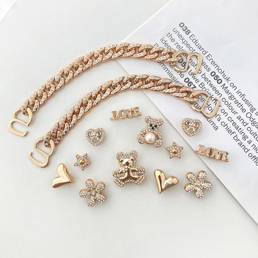 14 pezzi scintillanti orsi di lusso staccabili scarpe decorazioni catena ciondoli fibbie adatte per zoccoli borsa cappello idea regalo per feste