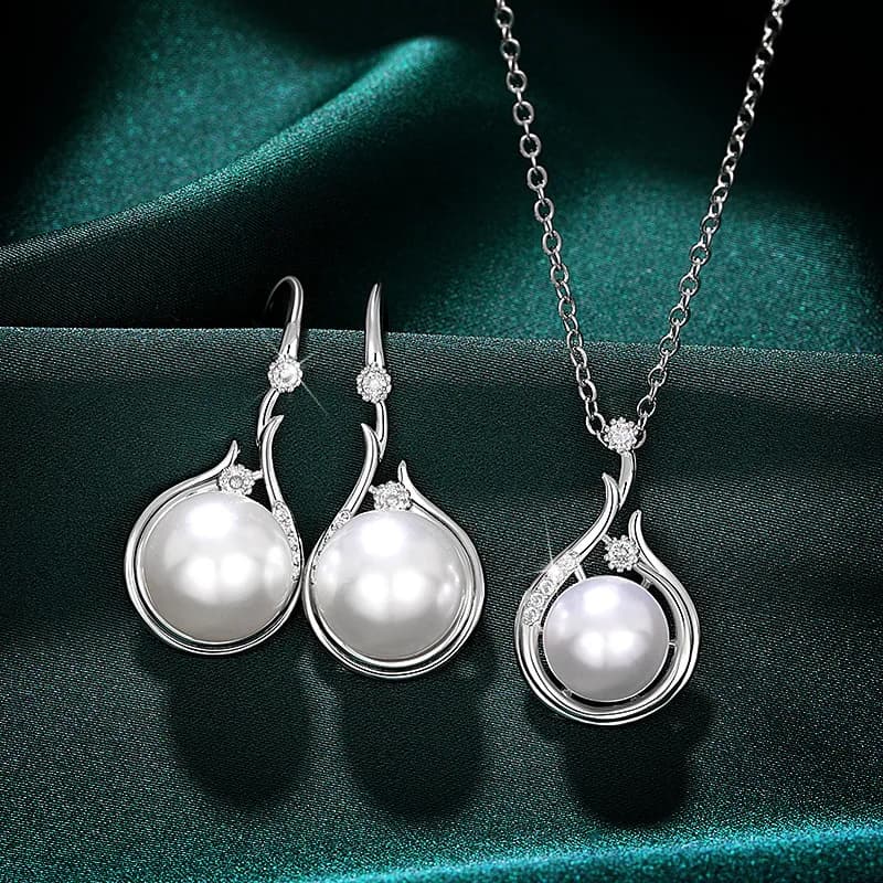 Imitation Pearl Pendant Necklace Drop Earrings Set Women Elegant Bridal Jewelry Set Engagement Wedding Party Accessories Gift