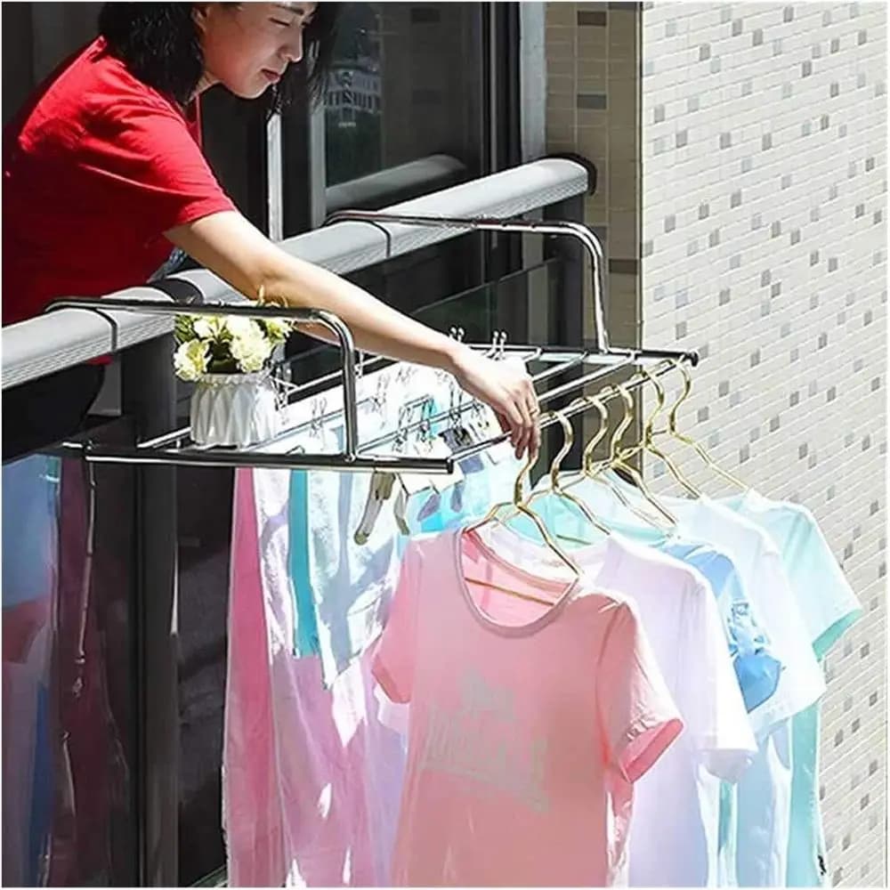 Stainless steel folding clothes rack for indoor/outside use: versatile clothes rack for balcony and window