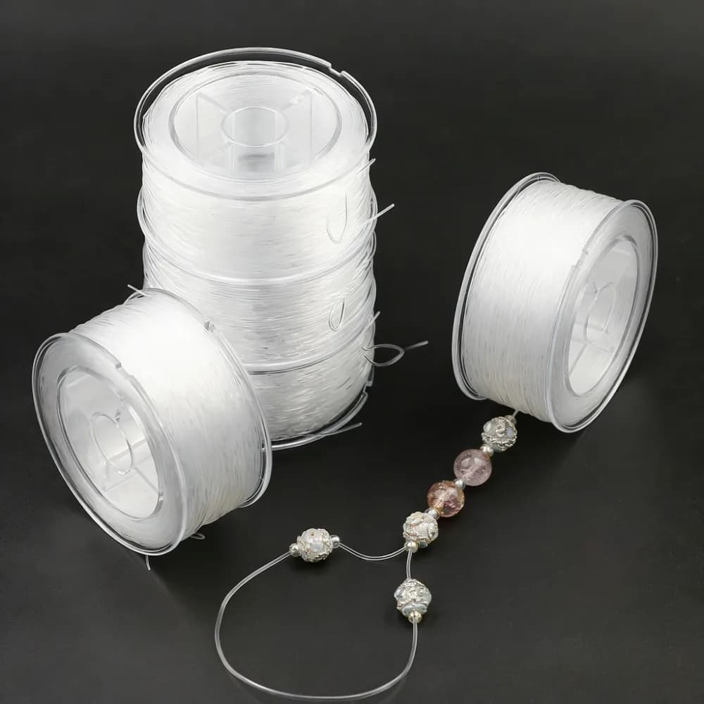 Filo Elastico in Cristallo Bianco 0,5-1mm, Cordoncino Piatto in Cristallo, Corda Elastica in Gomma per Creazione di Gioielli, Braccialetti e Collane
