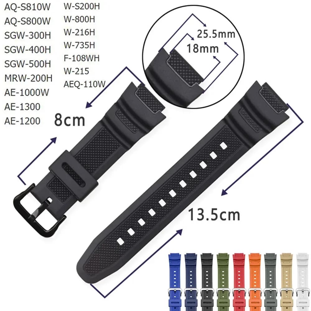 G-Shock AQ-S810W AE-1000W SGW-400H/300H/500H W-735H W-216H MRW-200H Silicone Rubber Bracelet 18mm