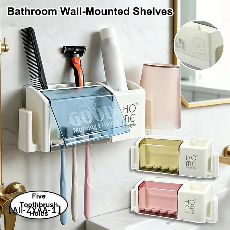 【A】Portable Bathroom Electric Toothbrush Holder Plastic No-Drill Wall Mounted Toothbrush Cup Rack For Washing Cup