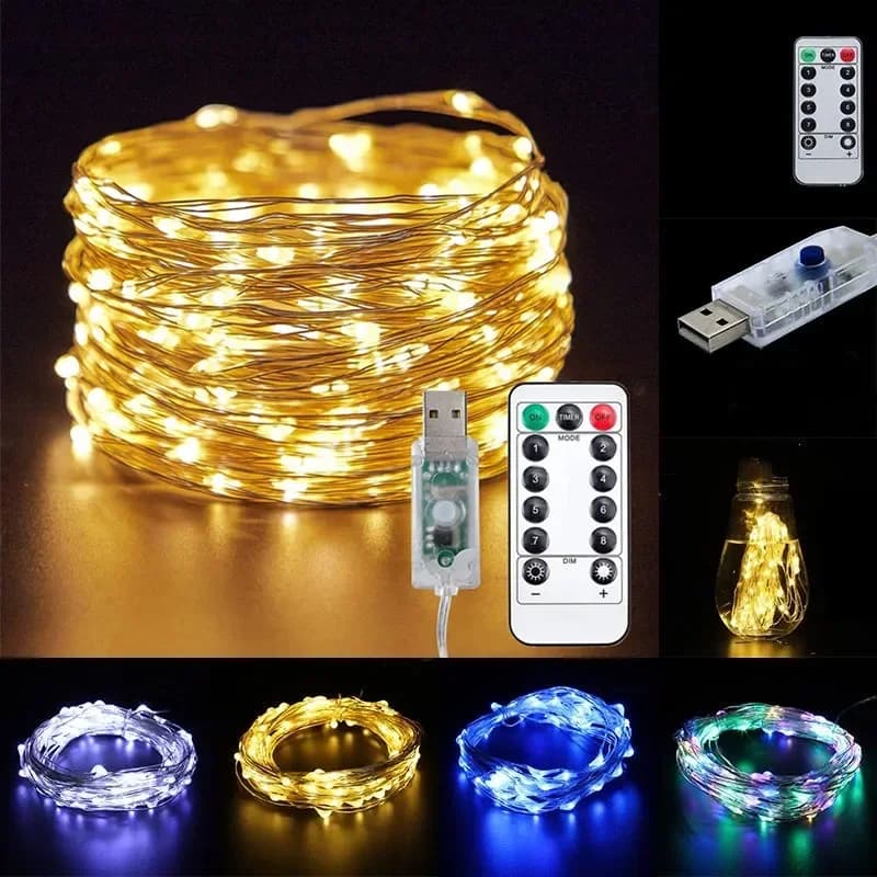 Fata delle vacanze di Natale LED String Light Alimentato tramite USB 5M/10M/20M/30M 8 modalità di telecomando per la decorazione della festa nuziale Capodanno