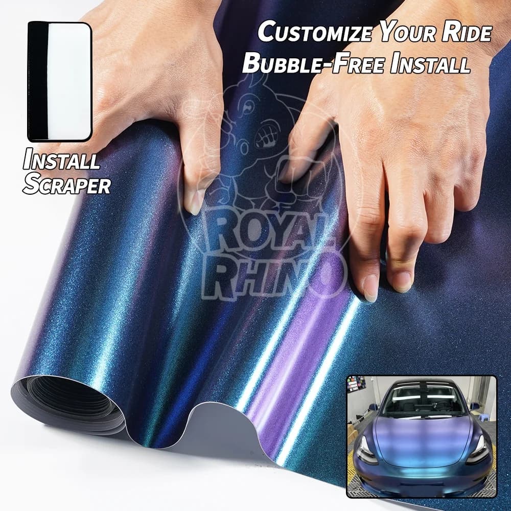 Pellicola Adesiva Vinilica Metallizzata Opaca Effetto Camaleonte Viola-Blu per Auto e Moto