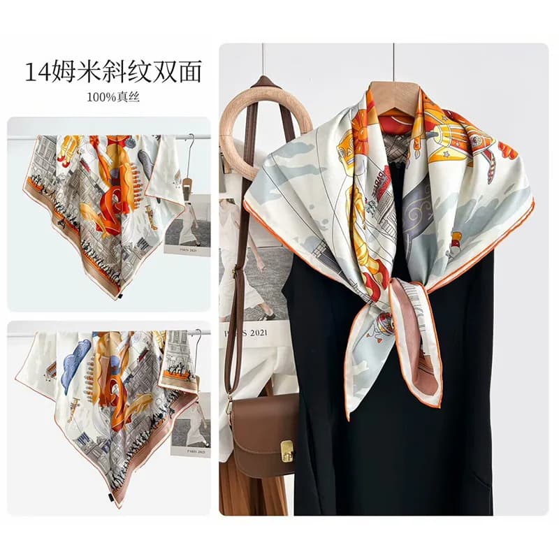 Sciarpa di Lusso Accessibile da 85 cm, Grande Foulard Bicolore con Bordi Arricciati Fatti a Mano, Scialle Moda Donna