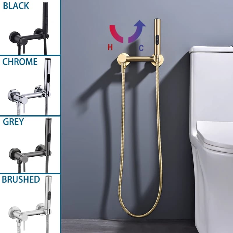 Miscelatore per bidet spazzolato Rubinetti per WC Ducha Miscelatore per acqua calda e fredda Gru rotonda 3 funzioni Doccia spruzzatore Doccia igienica