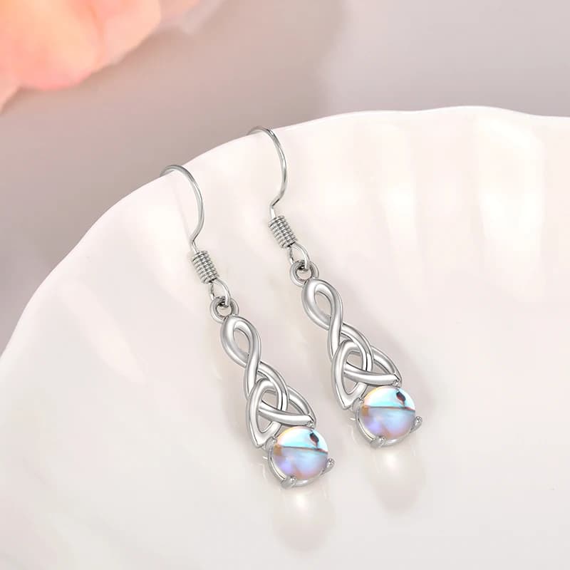 Huitan Aesthetic Cross Knot Drop Earrings for Women Silver Color Imitation Moonstone Fresh Party Wedding Fancy Fashion Jewelry