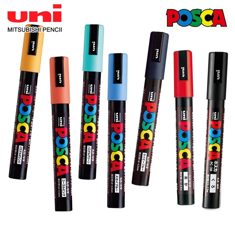 1PC Uni Posca pennarello colori pieni PC-1M 3M 5m pennarello acrilico vernice plufone su metallo vetro plastica ceramica rocca pneumatico carta CD