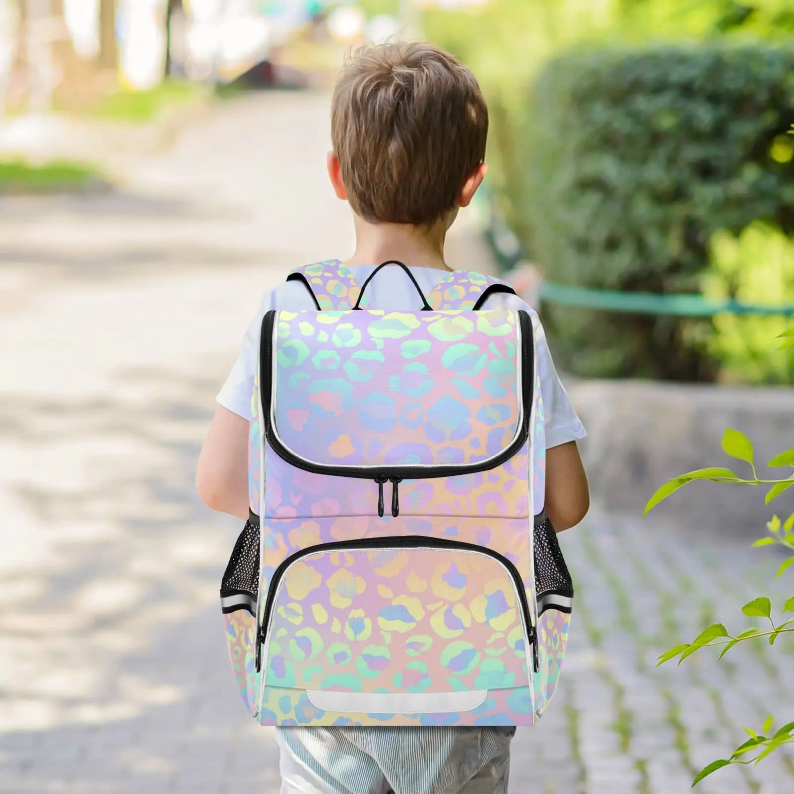 Nuovo zaino per bambini Zaino per ragazza primaria Arcobaleno leopardo tie-dye striscia riflettente Borsa per libri Multi tasche Zaini giapponesi