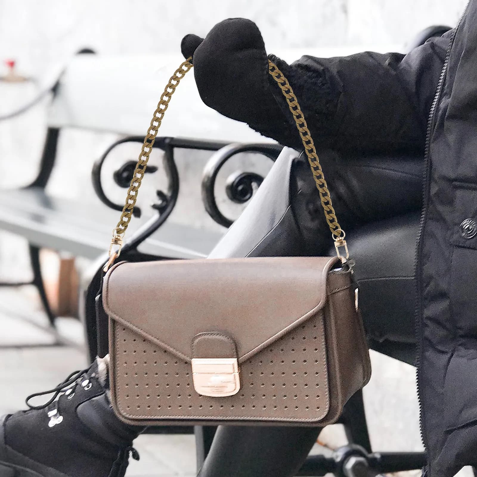Single Iron Purse Chain Strap Flat Design for Crossbody Shoulder Handbag Replacement DIY Bag Making Adjustable Faderesistant