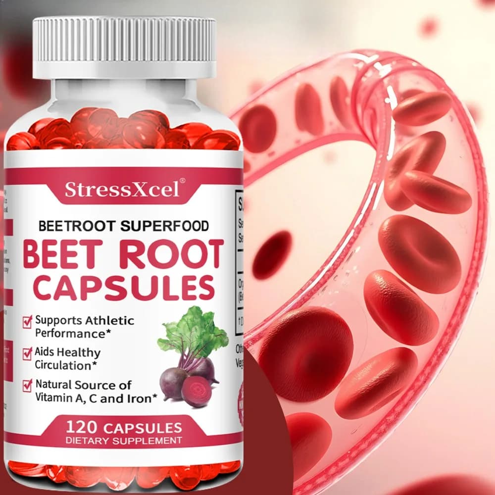 Capsule di Barbabietola, Contengono Vitamine Naturali A e C e Ferro, Integratore Energetico Quotidiano, Favorisce una Sana Circolazione Sanguigna