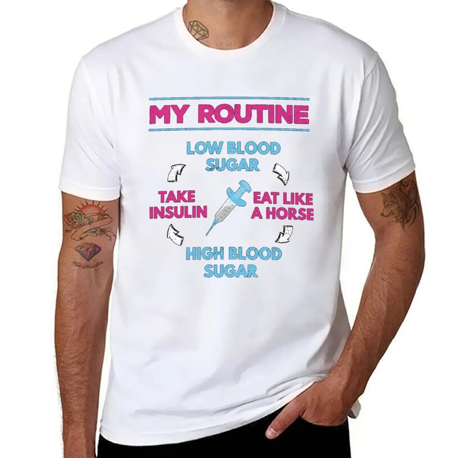 Ago per insulina per routine del diabete, basso contenuto di zucchero nel sangue? T-shirt uomo t-shirt magliette di lusso per uomo T-shirt in cotone