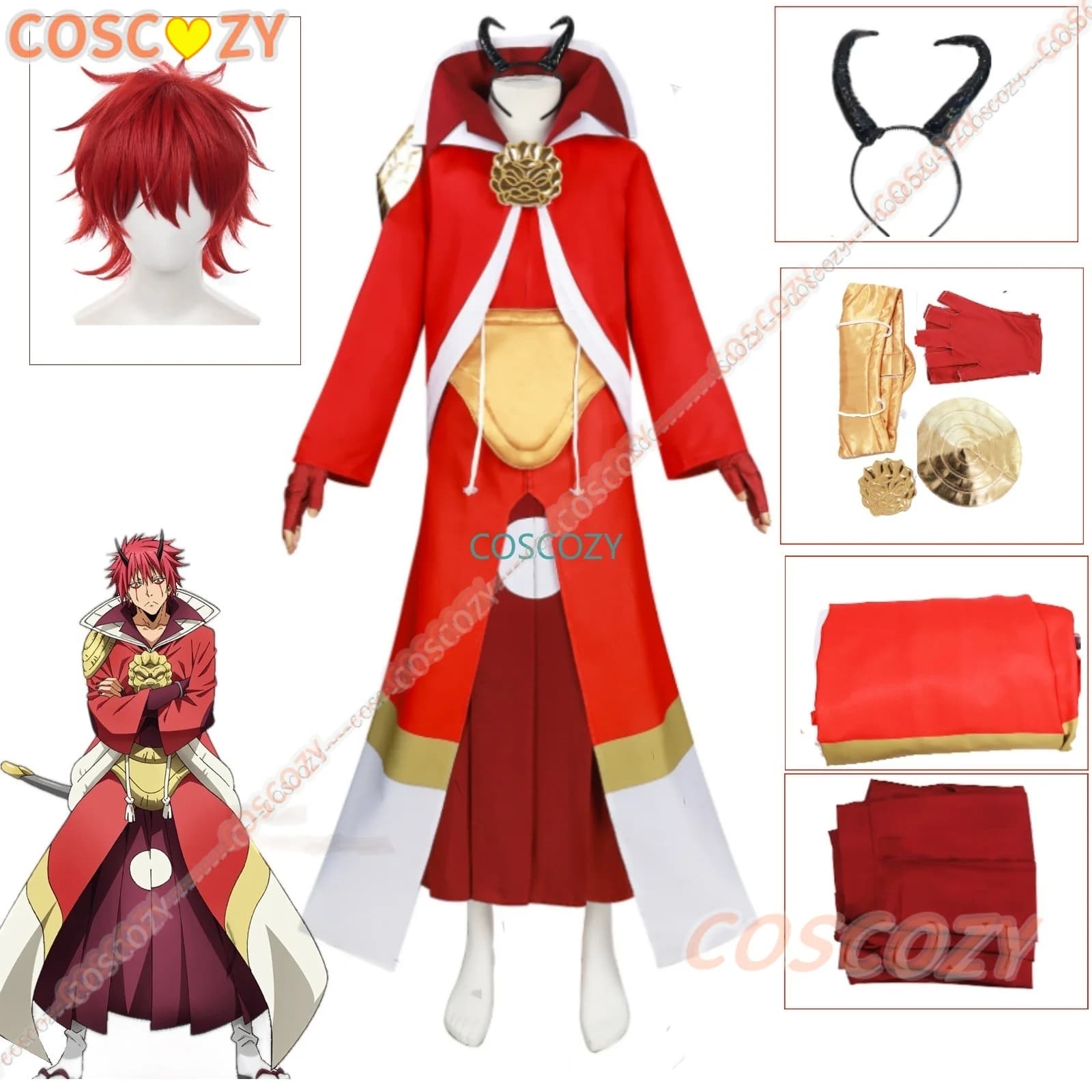 Anime That Time mi sono reincarnato come una Slime Benimaru Cosplay Costume parrucca Halloween Red Uniform Set completo Costume Cosplay