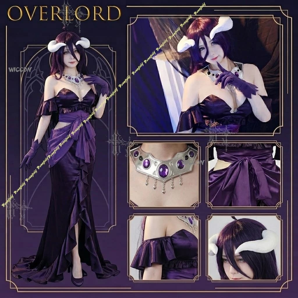 Anime Overlord Season Cosplay Albedo Costume Sexy Up Albedo Cosplay Horns Overlord White Spiral Ram Horn Halloween Carnival Wig