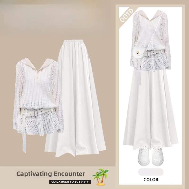 Abito con Cappuccio Primaverile da Donna, Set Due Pezzi Casual Versatile, Effetto Snellente, Stile Coreano alla Moda