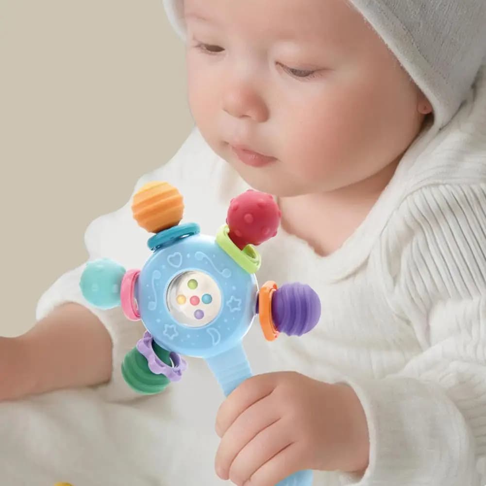 1 Pezzo Giocattolo da Dentizione in Silicone per Neonati 0-6-12 Mesi, Sonaglio Sensoriale per la Sviluppo della Presa della Mano, Giochi Educativi per Bambini