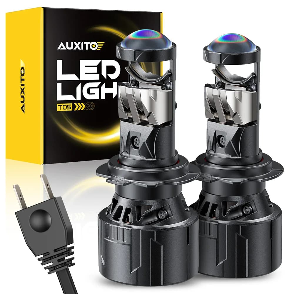 AUXITO 2 Pezzi Mini Lampada Faro LED H7 H4 con Lente Proiettore, Lampadina Canbus ad Alta Potenza con Ventola, 25000LM, per Guida a Sinistra e a Destra