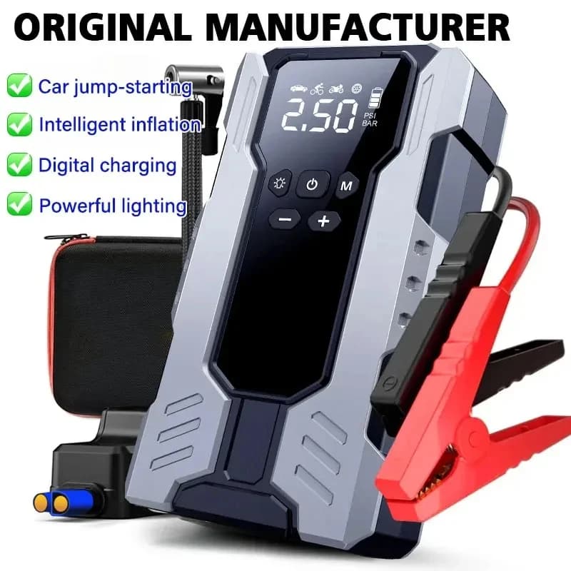 Avviatore di emergenza per auto da 99800mAh, compressore d'aria portatile, power bank, illuminazione, 4 in 1, avviatore per batterie auto, gonfiatore pneumatici auto