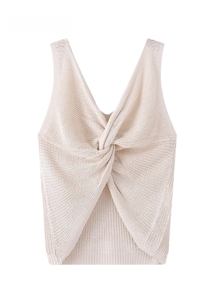 JZZDEMM Gilet Corto Lavorato a Maglia da Donna, Top Estivo Sottile con Design Incrociato e Schiena Scoperta, Abbigliamento Casual alla Moda