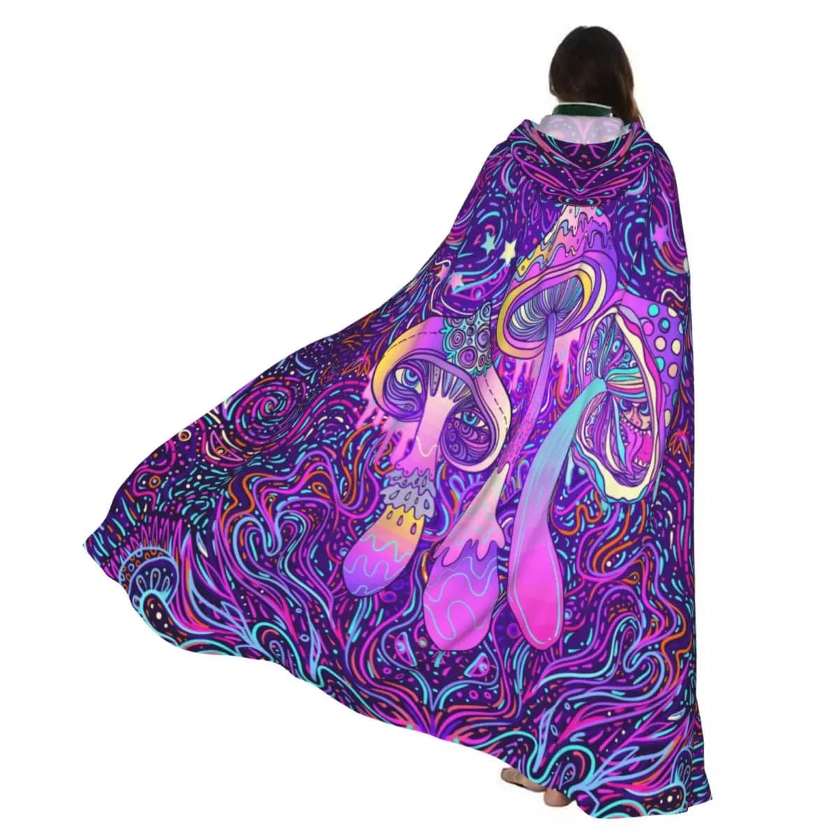 Colorful Magic Mushrooms Hooded Cloak Coat Halloween Cosplay Costume Vampire Devil Wizard Cape Gown Party