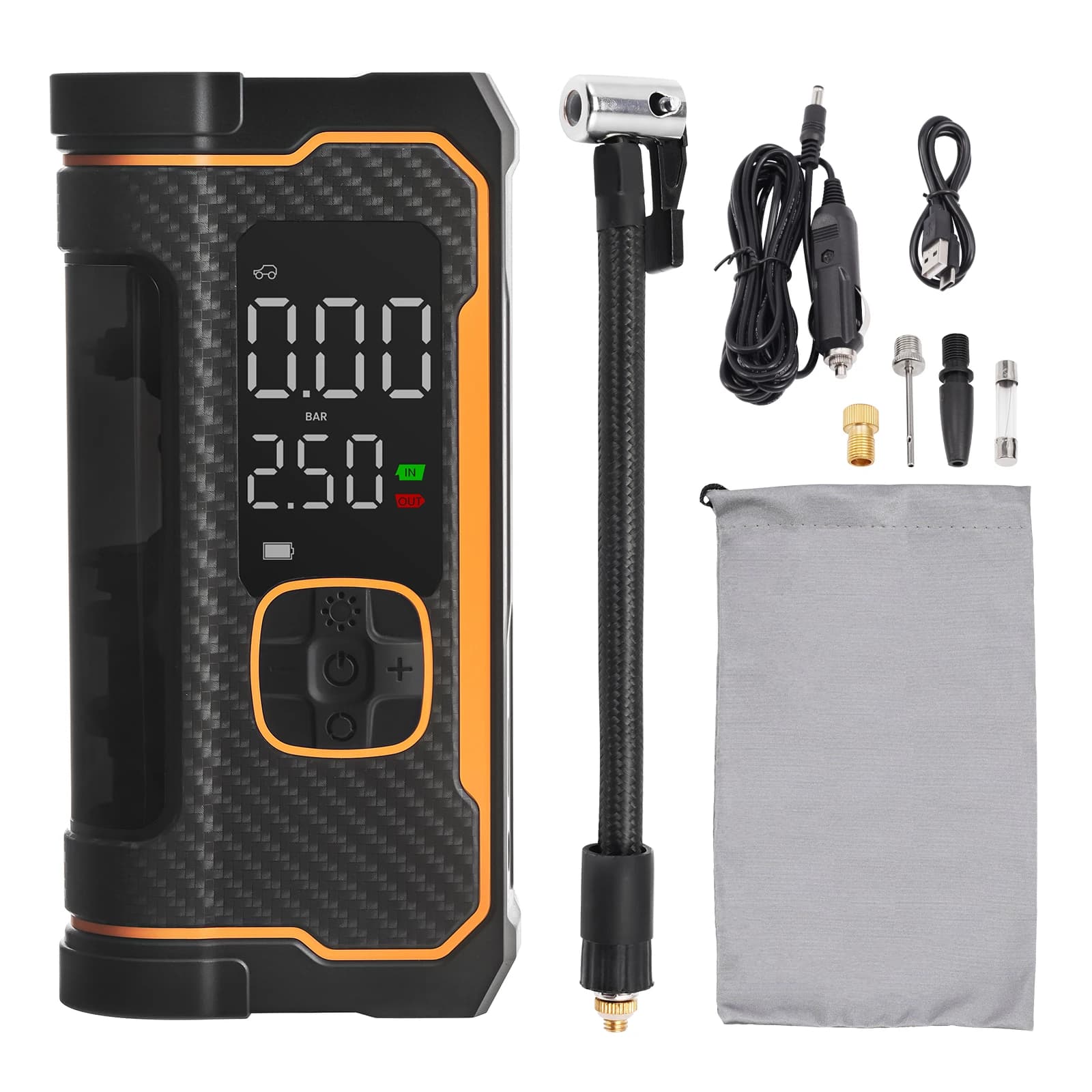 Compressore d'Aria Digitale Portatile 160 PSI per Auto, Bici, Moto con Pompa LED