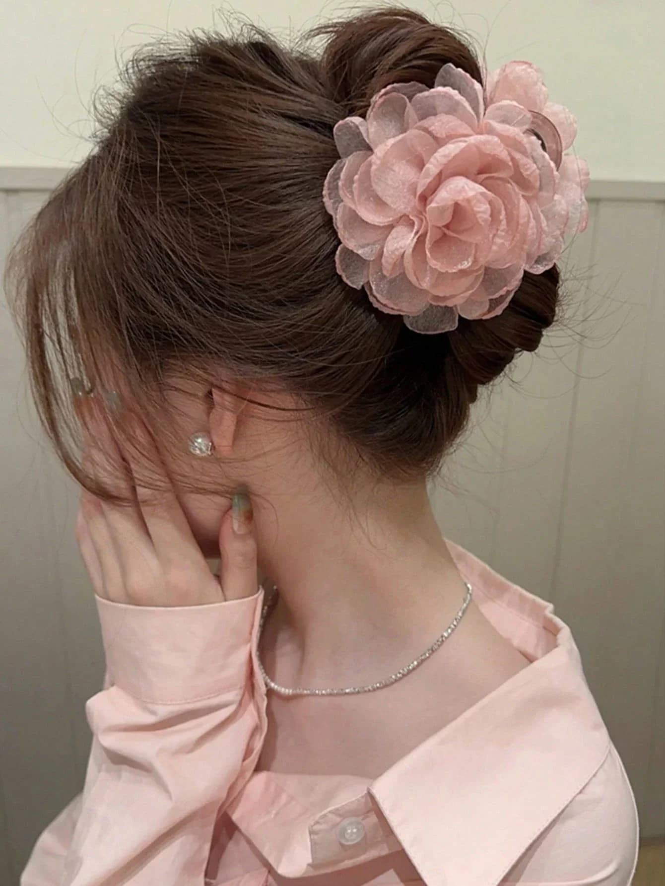 Fermaglio per capelli a forma di rosa in rete oversize da 10 cm per donna, accessorio dolce ed elegante