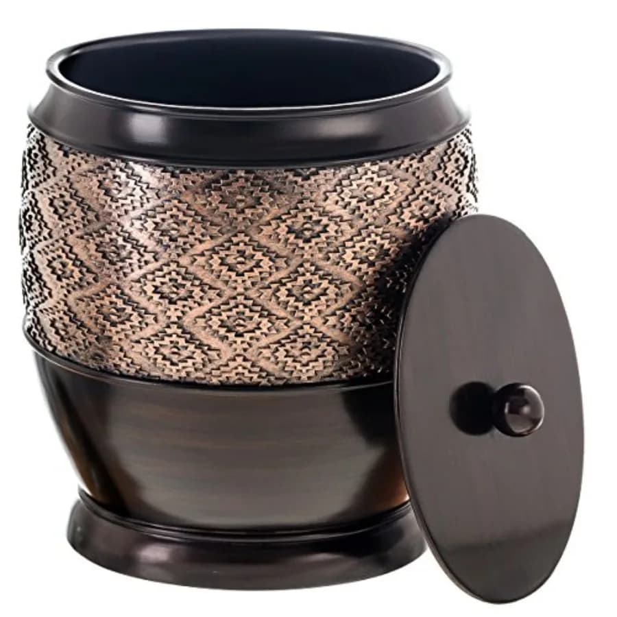 Cestino per Rifiuti Decorativo Dublin Brown Small con Coperchio 1,26 Galloni/4,8L - Cestino Ovale Durevole in Resina per Bagno
